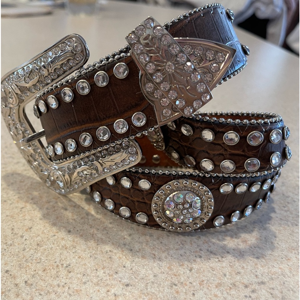 Blazin Roxx Brown Rhinestone Western Belt with Silver-Tone Buckle